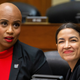 Rep. Ayanna Pressley, D-Mass., left, and Rep. Alexandria Ocasio-Cortez, D-N.Y. during a hearing of the House Committee on Oversight and Reform, on Capitol Hill, Wednesday, Feb. 12, 2020, in Washington, D.C.